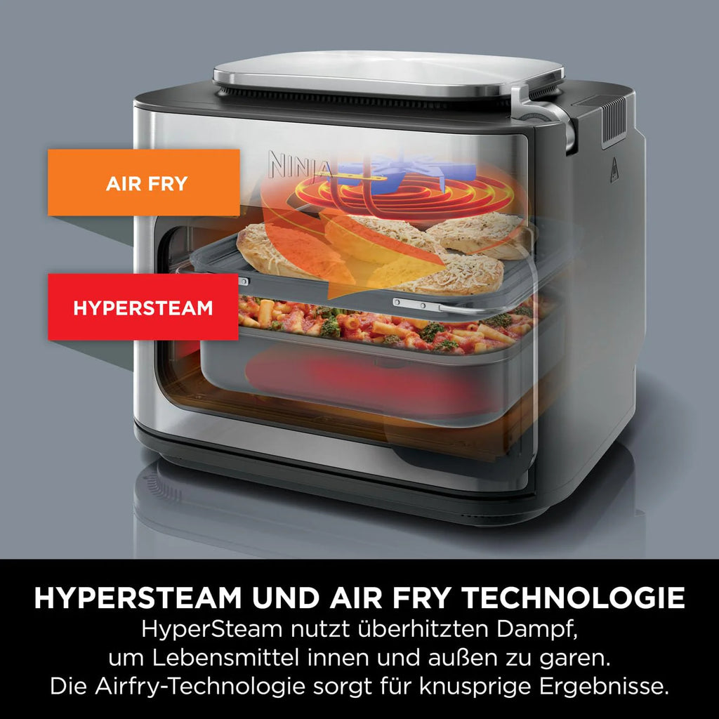 2025 Ninja Combi Multicooker 12 en 1, Horno y Freidora de Aire Caliente, 12 Funciones de Cocción, Air Fryer y Parrilla, Preparación en 15 Min*, con Plancha, Sartén, Rejilla Crisper, Guía de Recetas, Gris, SFP700EU