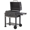 Barbacoa De Carbón Parrilla De Acero Gris Con Tapa Rejilla Ruedas 2 Estantes Termómetro Cenicero Extraíble Jardín Pavlof - Gris