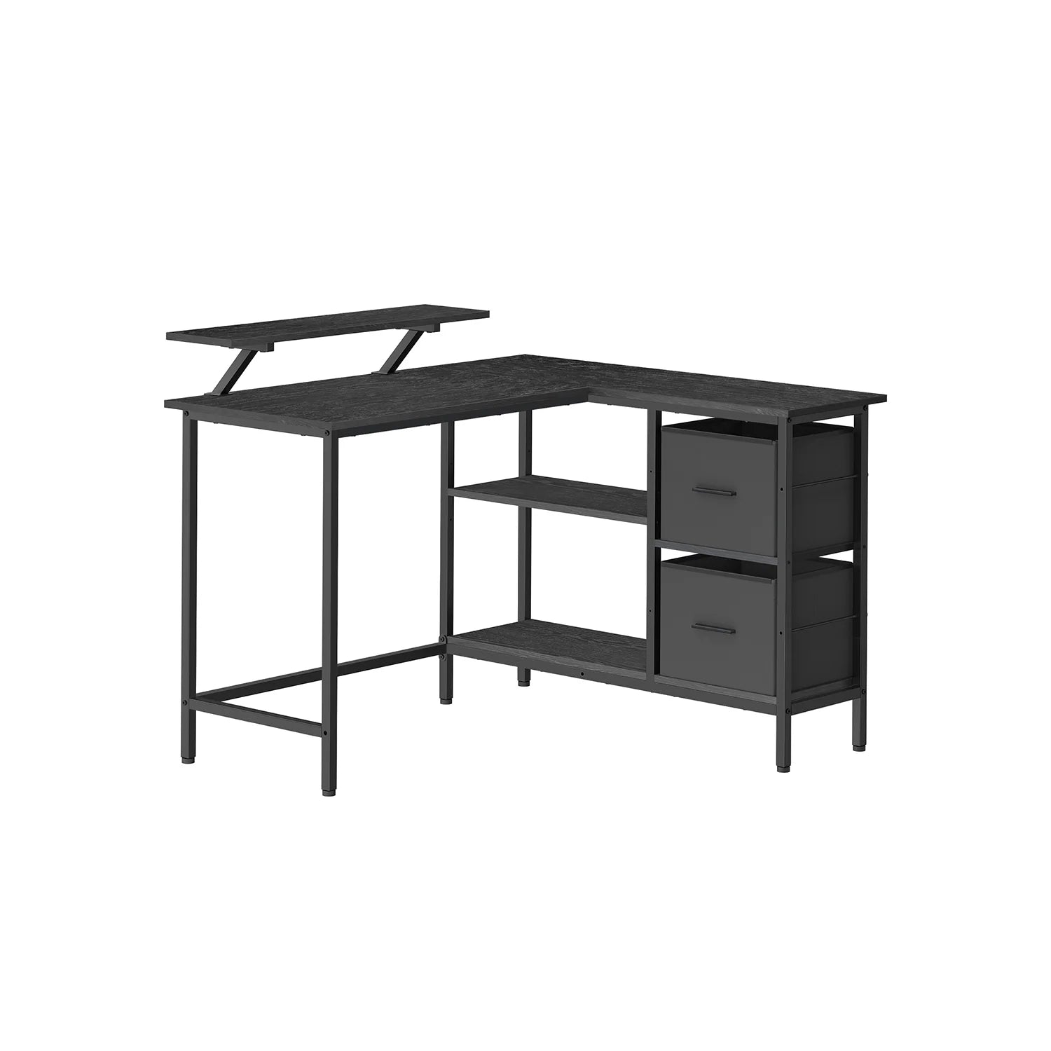 Escritorio en Forma de L con Amplios Cajones con Soporte para Monitor